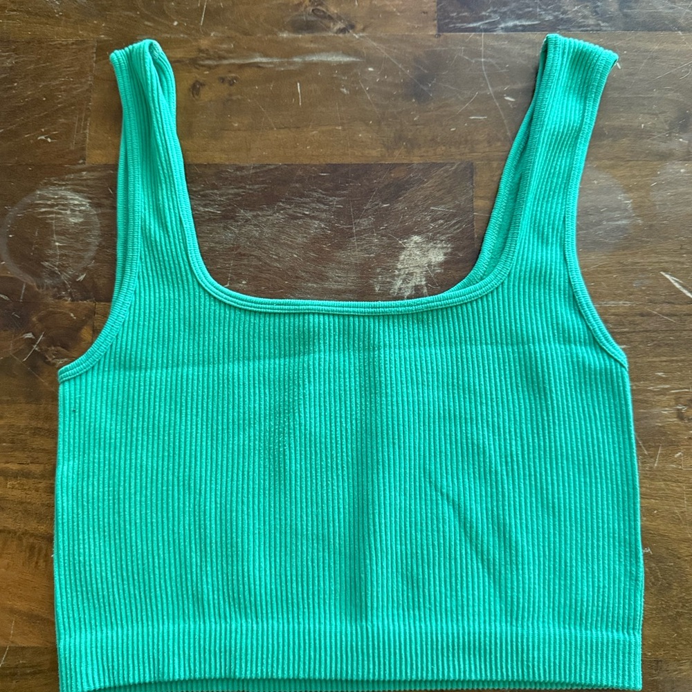 Zara Blue Ribbed Sleeveless Crop Top